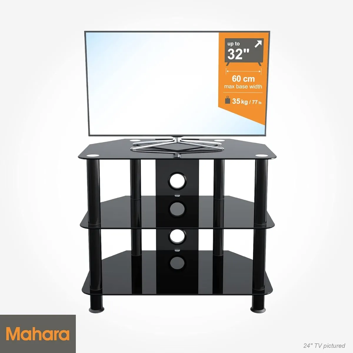 Glass Corner TV Stand – Universal Black Unit 60cm - Image 2