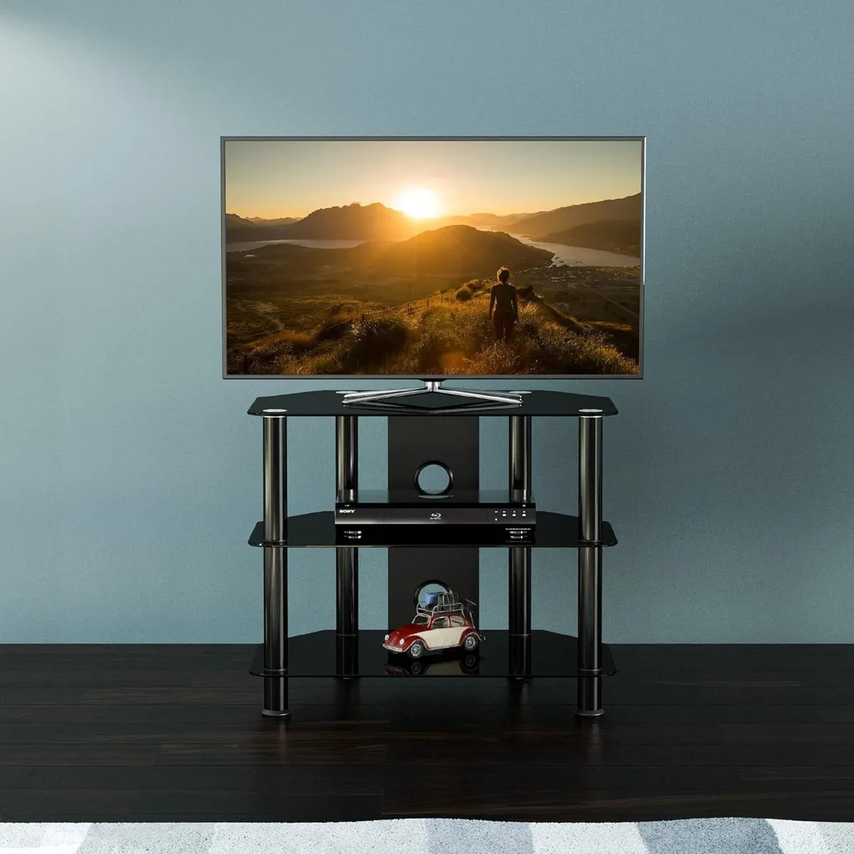 Glass Corner TV Stand – Universal Black Unit 60cm - Image 3
