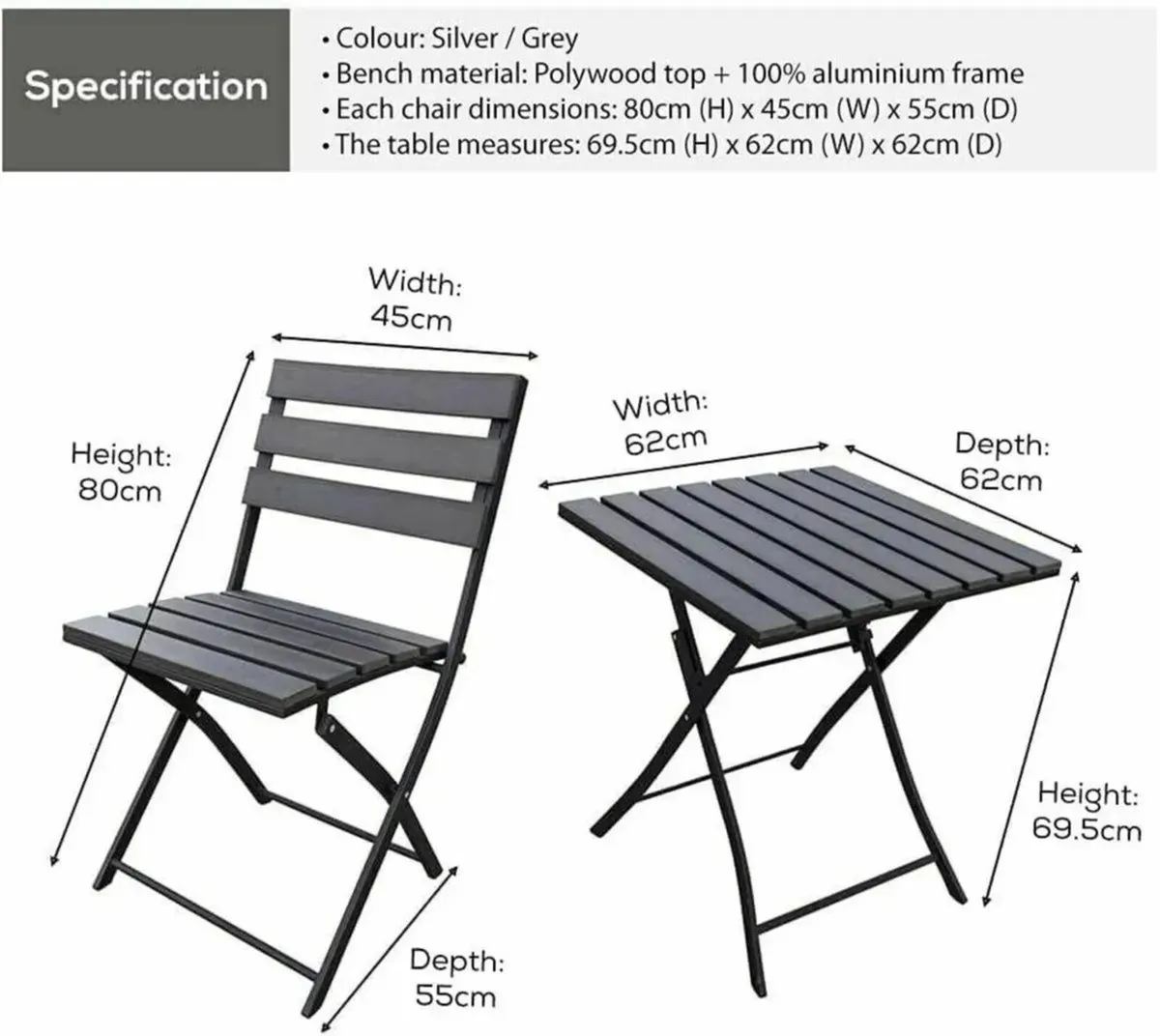 Table And Chair Set Solback Garden Bistro Folding - Image 4