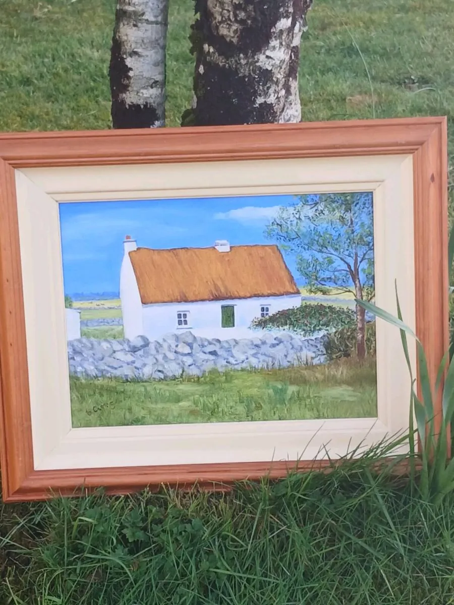 Oil on board traditional irish cottage signed - Image 1