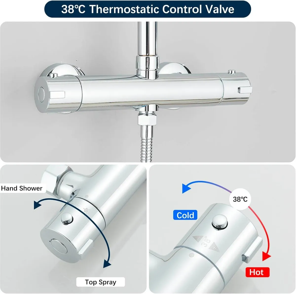 Bathroom Thermostatic Shower Mixer Set Handheld - Image 3