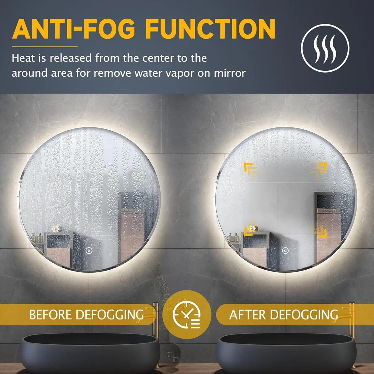 600x600mm Round Illuminated LED Light Bathroom - Image 2