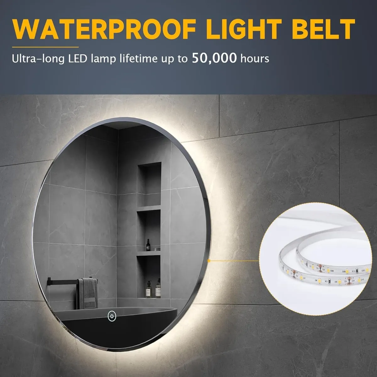 600x600mm Round Illuminated LED Light Bathroom - Image 3
