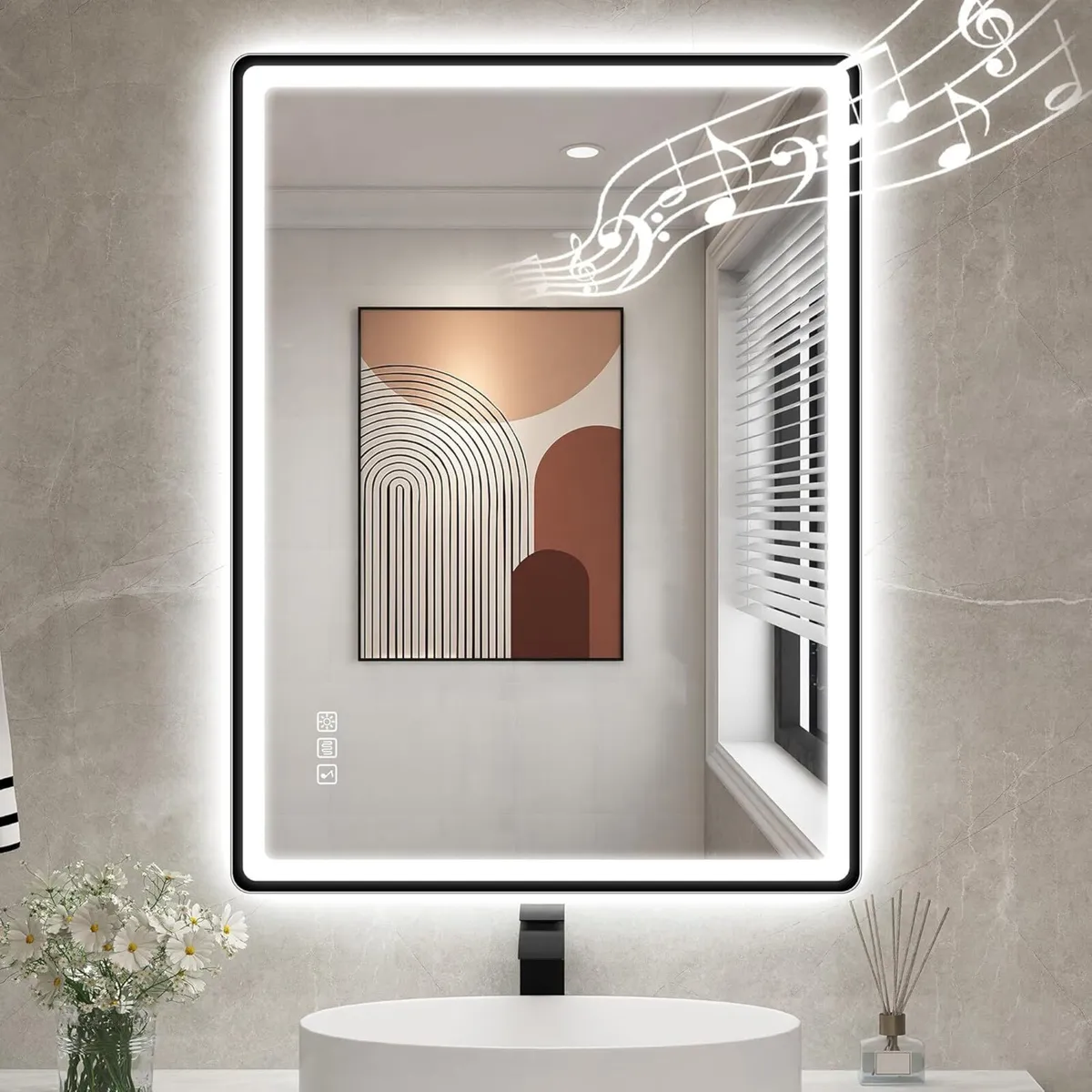 600x800 mm Black-Bathroom-Mirror-with-LED-Lights - Image 1