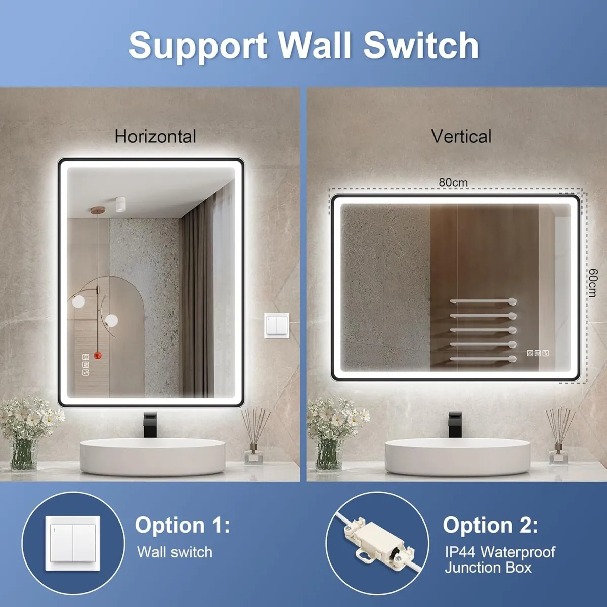 600x800 mm Black-Bathroom-Mirror-with-LED-Lights - Image 2