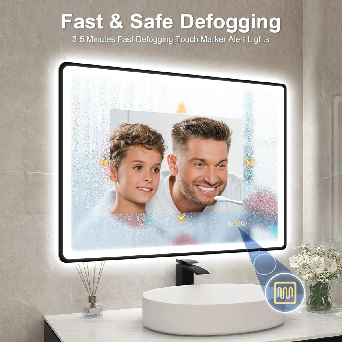 600x800 mm Black-Bathroom-Mirror-with-LED-Lights - Image 4