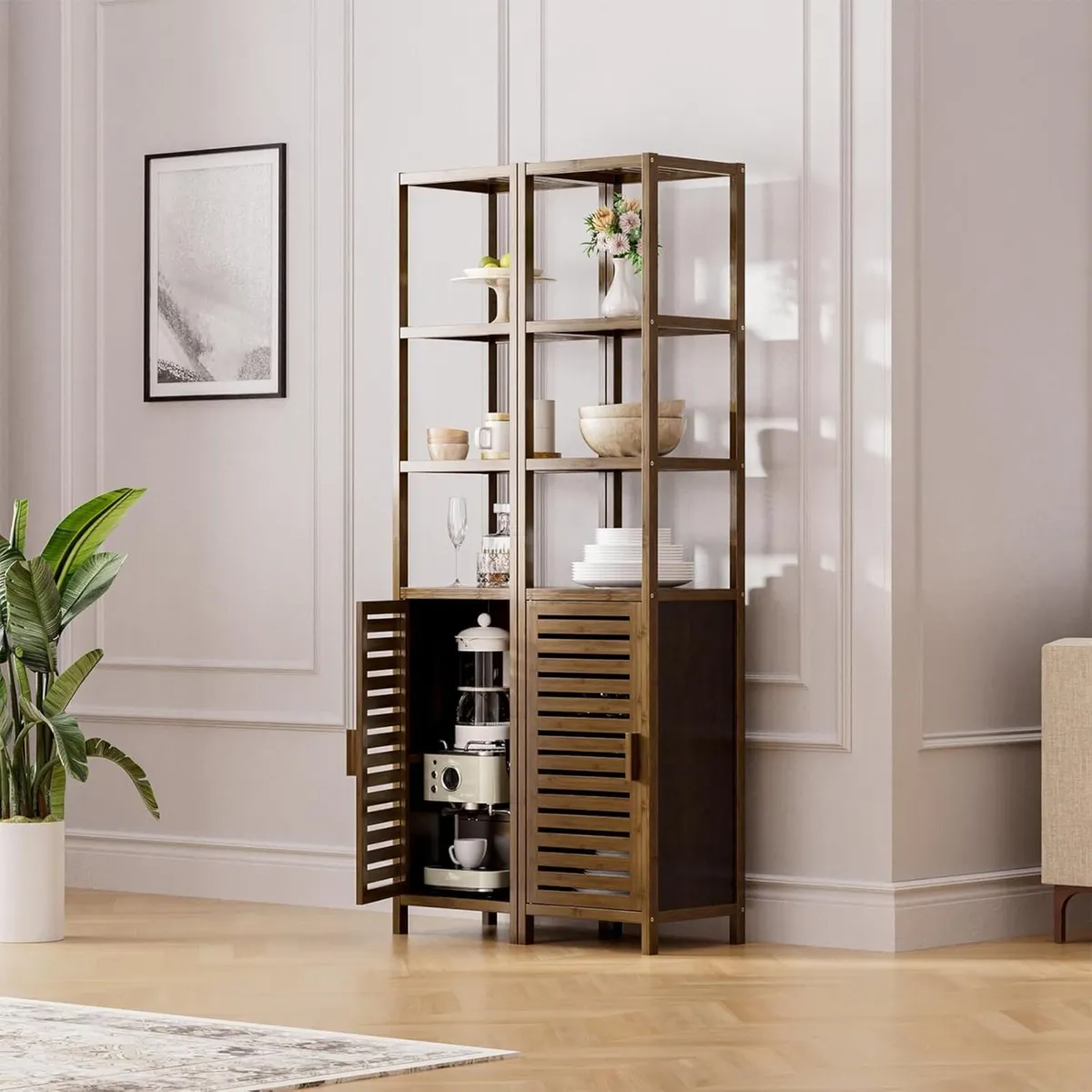 Bathroom Storage Cabinet Bamboo Tall Narrow Space - Image 4