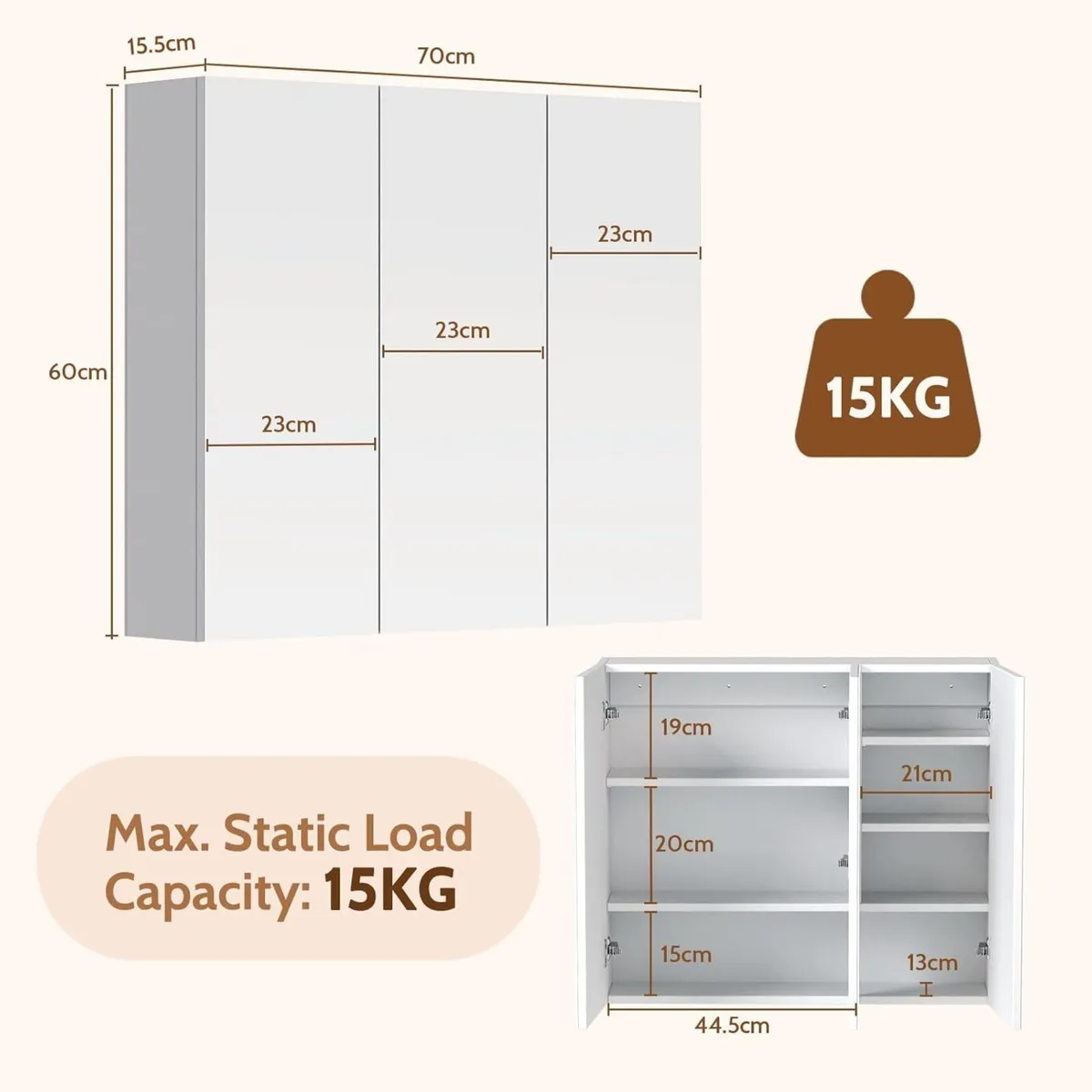 Bathroom Mirror Cabinets 3 Doors Wall Mounted - Image 2