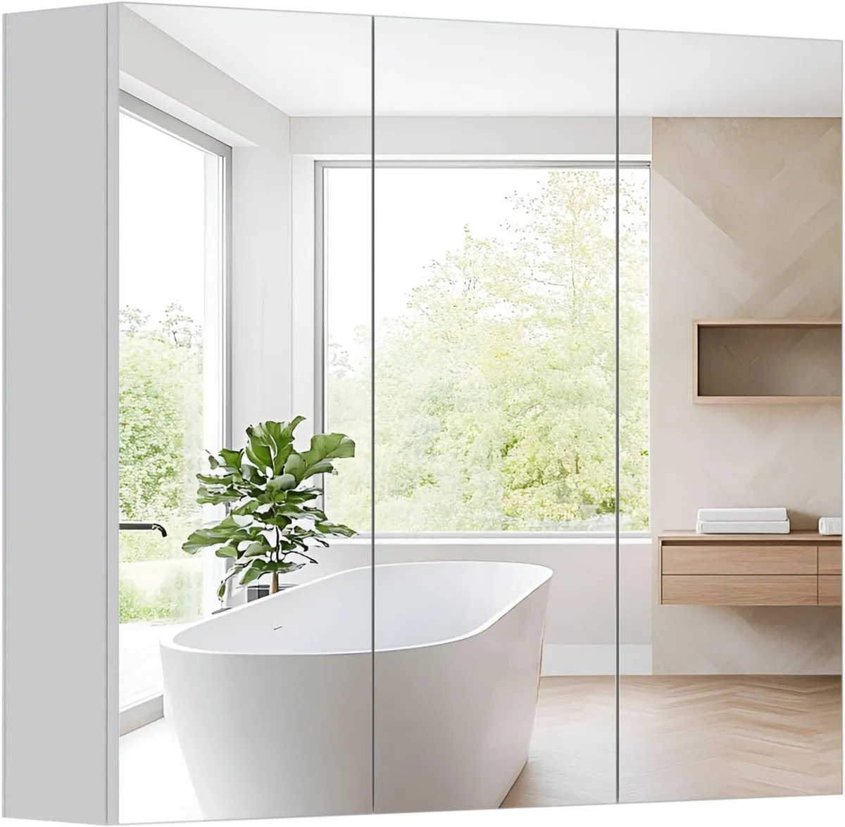 Bathroom Mirror Cabinets 3 Doors Wall Mounted - Image 1