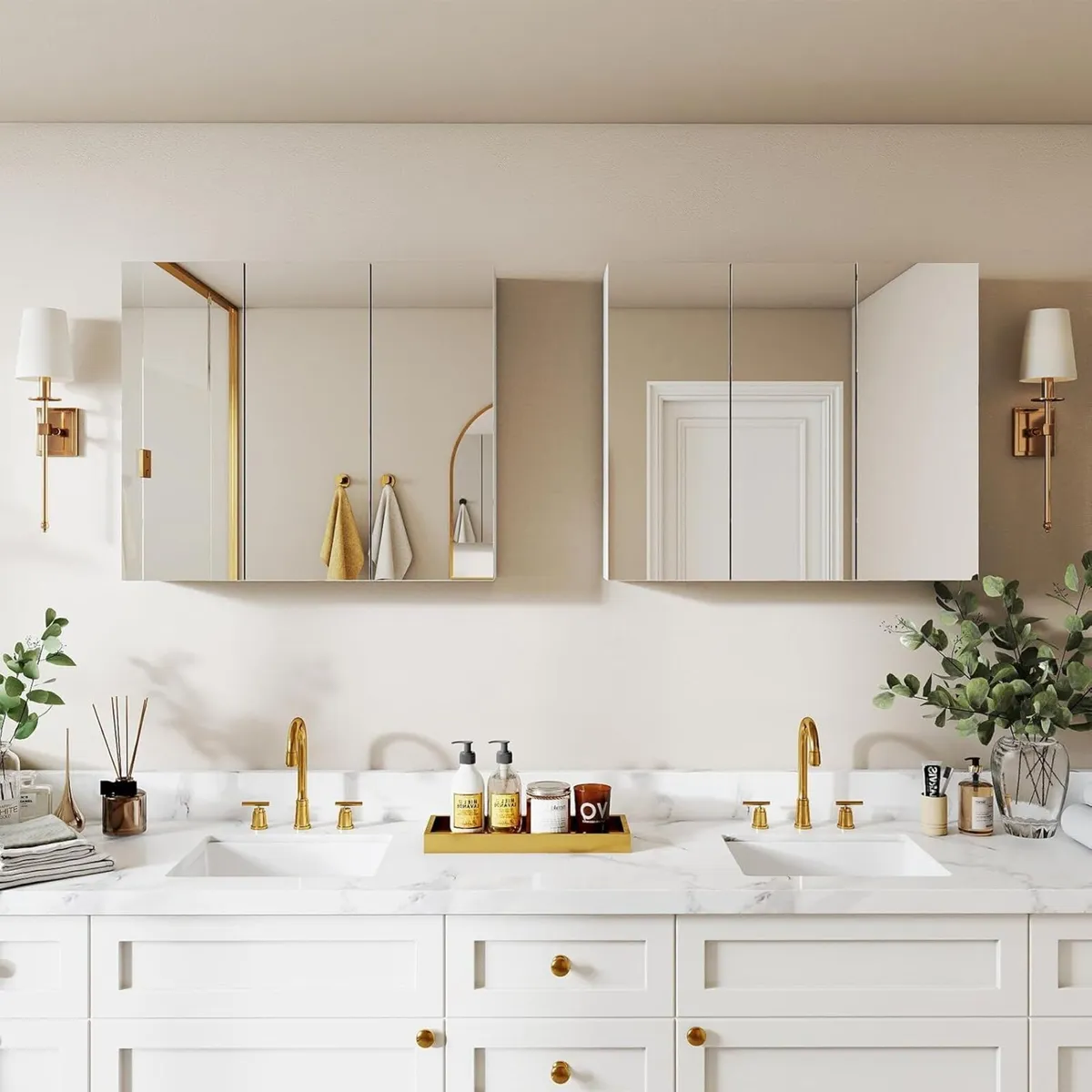 Bathroom Mirror Cabinets 3 Doors Wall Mounted - Image 4