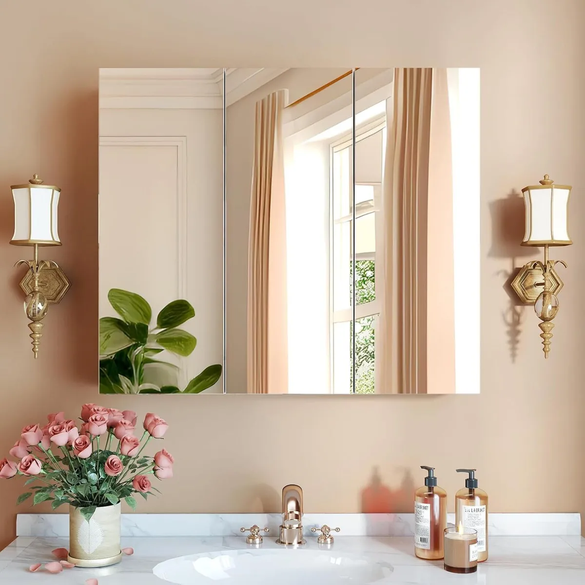 Bathroom Mirror Cabinets 3 Doors Wall Mounted - Image 3