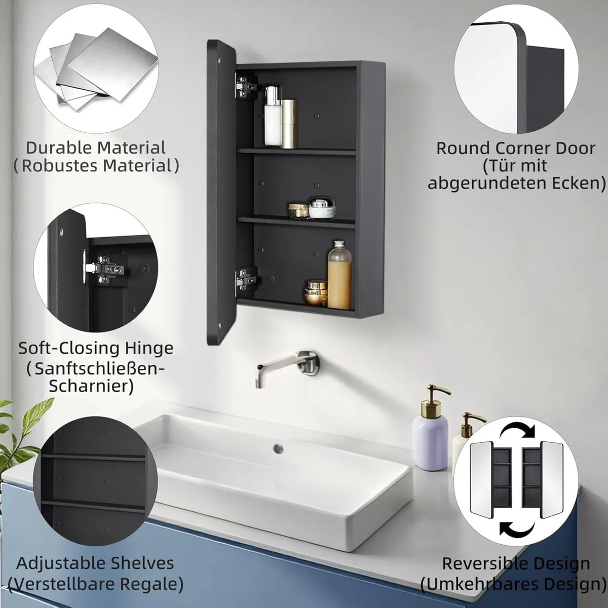 Mirror Medicine Cabinet for Bathroom - Metal - Image 3