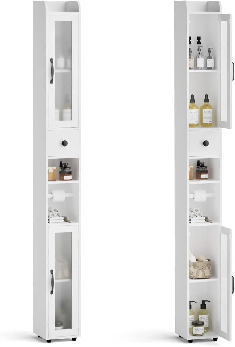 Tall Bathroom Storage Cabinet Slim Unit with - Image 3