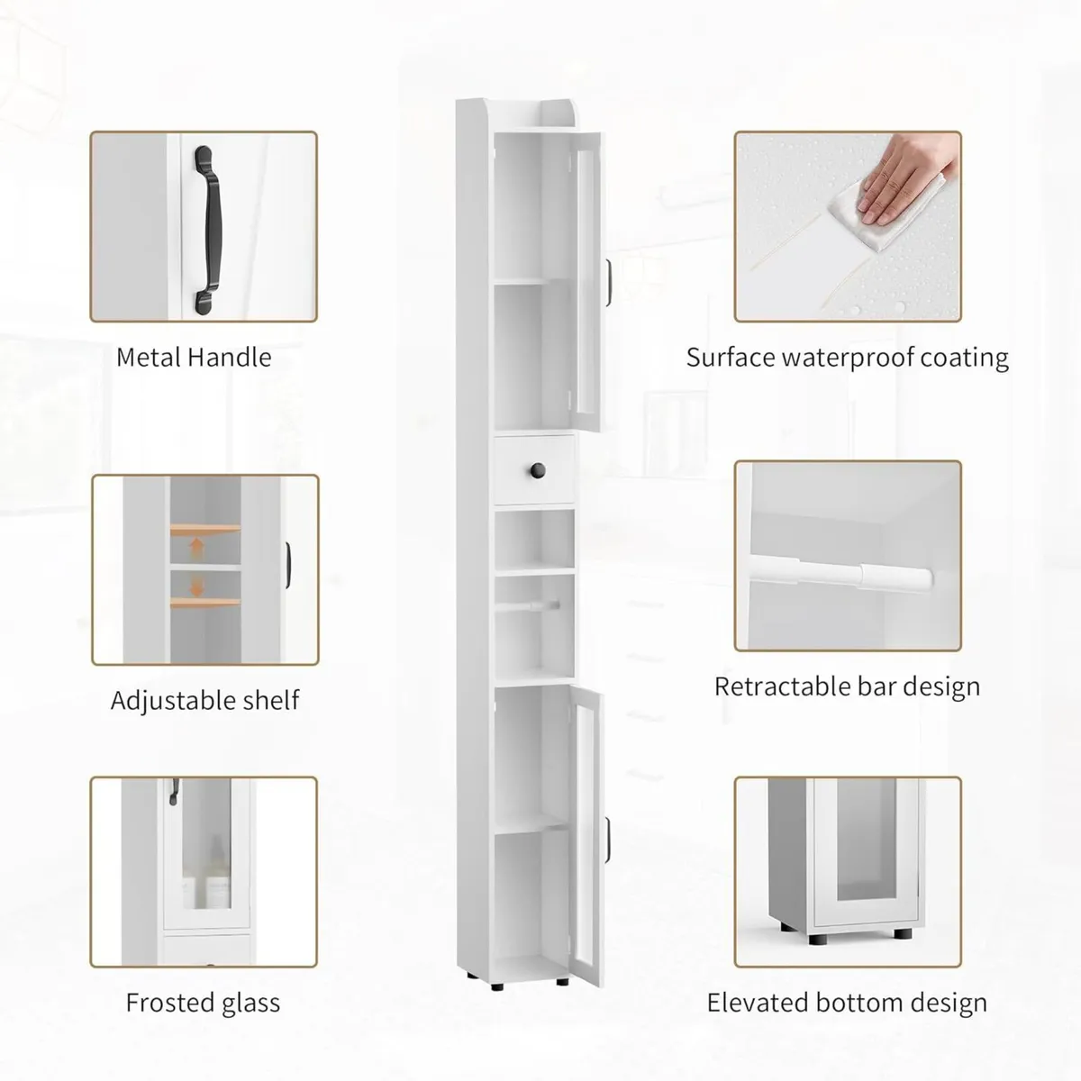 Tall Bathroom Storage Cabinet Slim Unit with - Image 4
