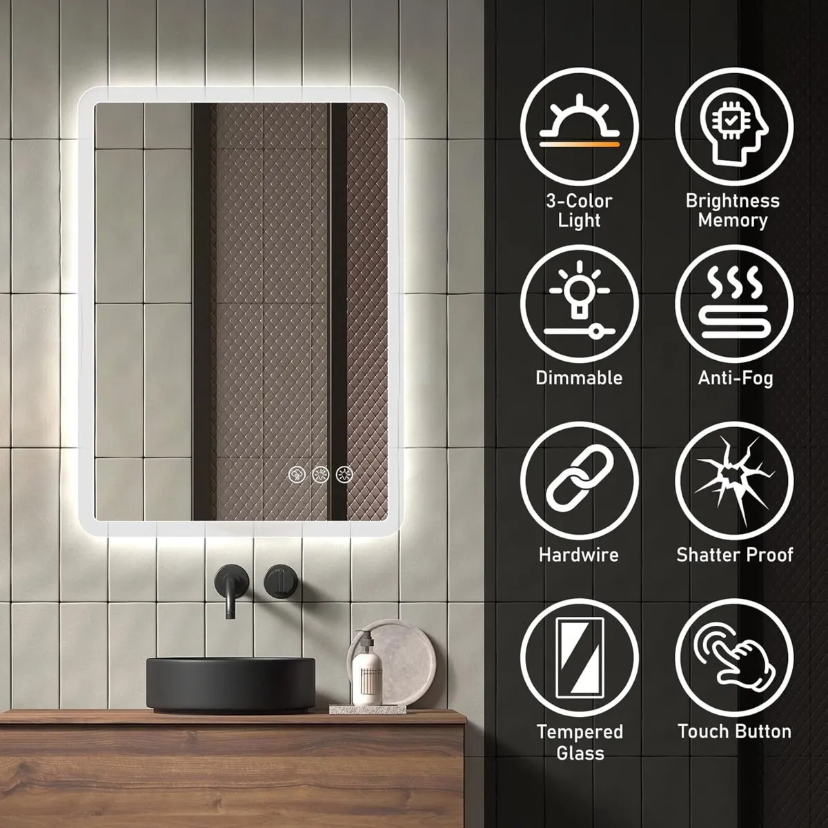 LED Bathroom Mirror with Lights -500x700mm - Image 4