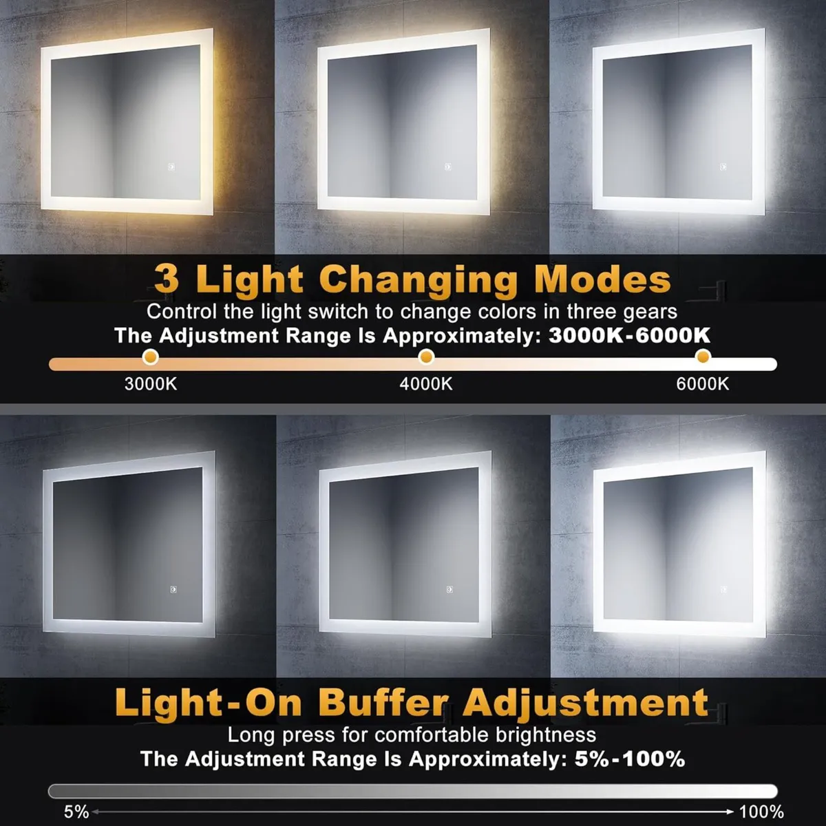 600x500mm Bathroom Mirror with Lights Horizontal - Image 3