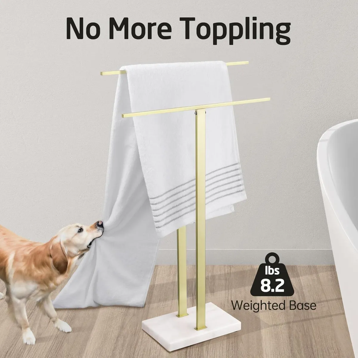 Standing Towel Rail with Marble Base 2-Tier Stand - Image 3