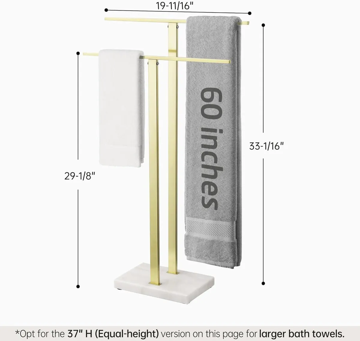 Standing Towel Rail with Marble Base 2-Tier Stand - Image 2