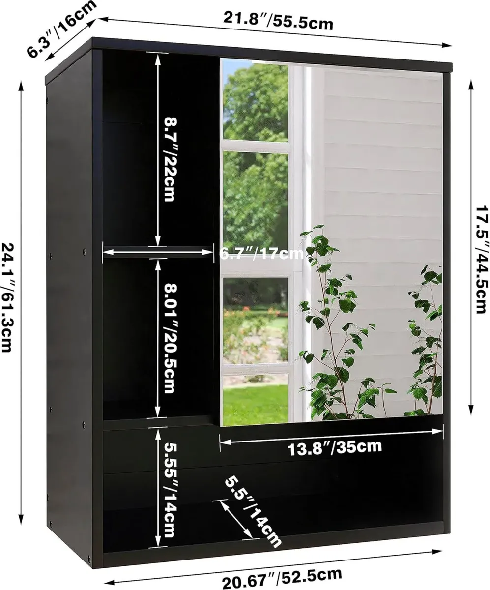 Bathroom Mirror Cabinet Wall Mounted Bamboo Space - Image 3