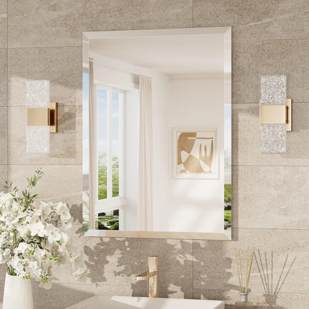 Frameless Bathroom Mirror 55x75cm Wall Mounted - Image 1