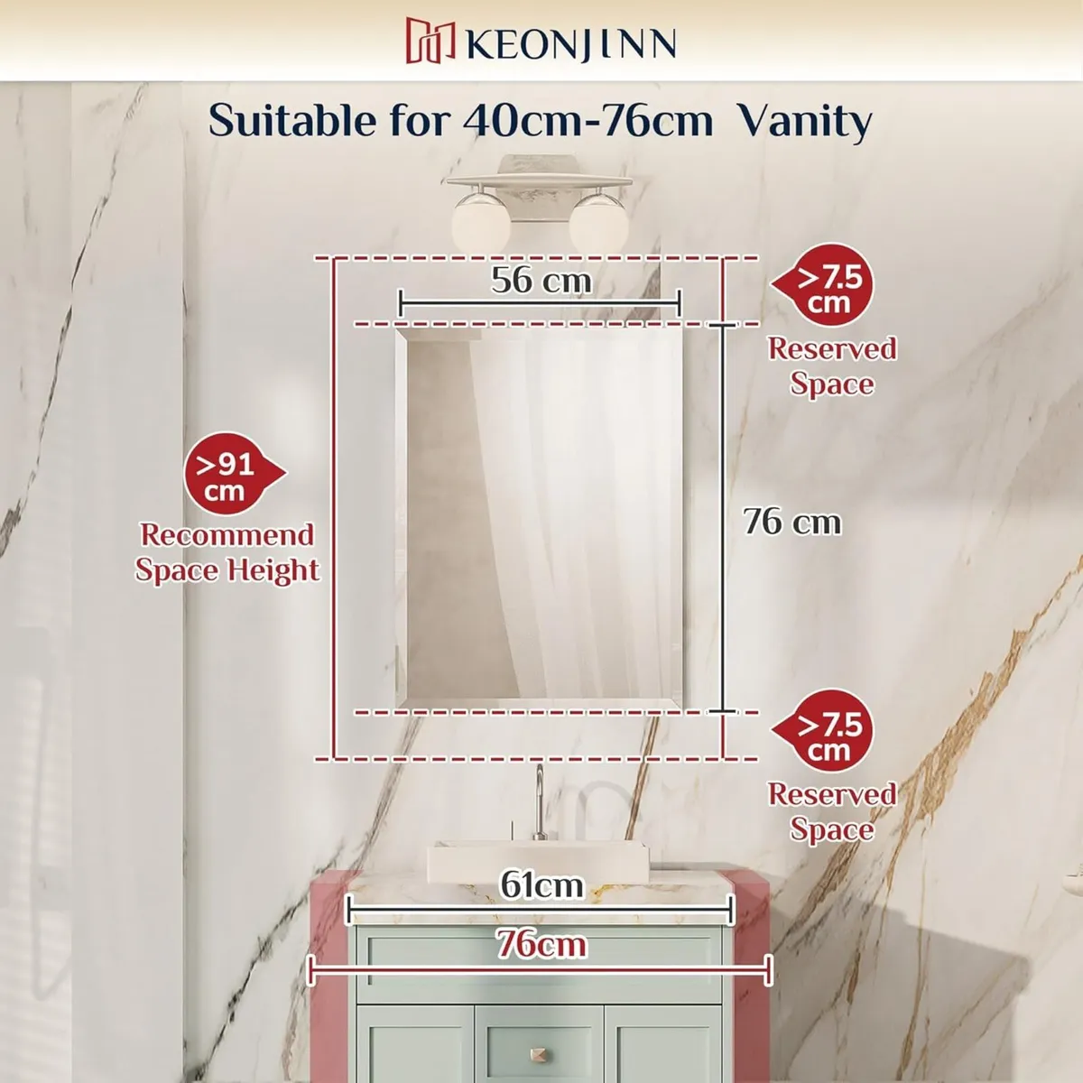 Frameless Bathroom Mirror 55x75cm Wall Mounted - Image 2