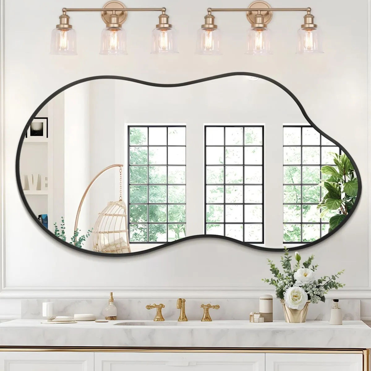 Large Bathroom Wall Mirror Black Irregular - Image 1