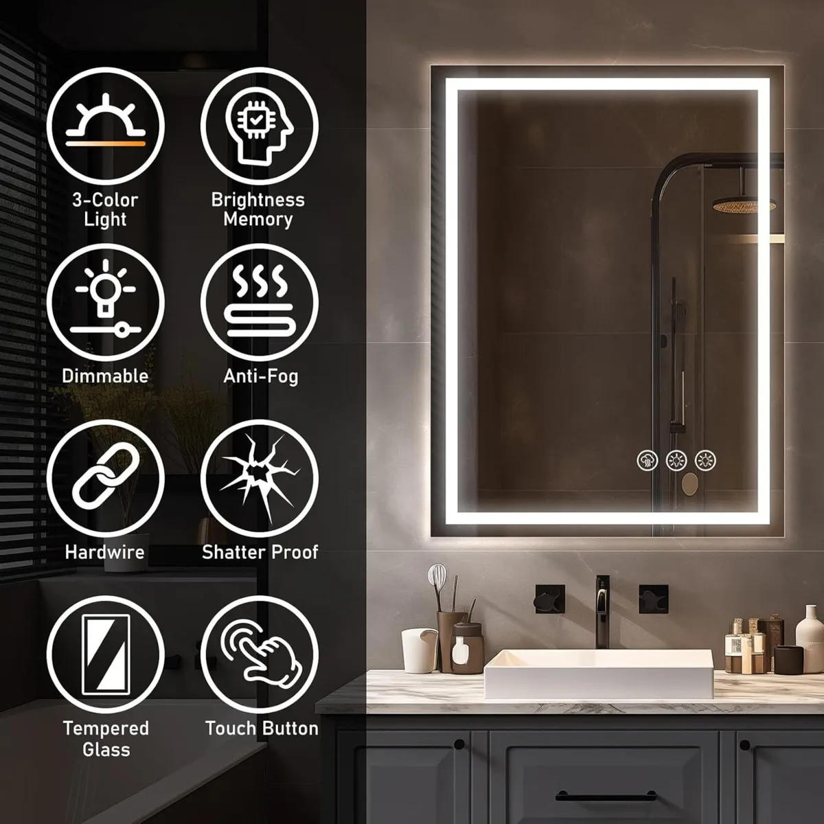 600X800MM LED Bathroom Mirror with Lights– - Image 4