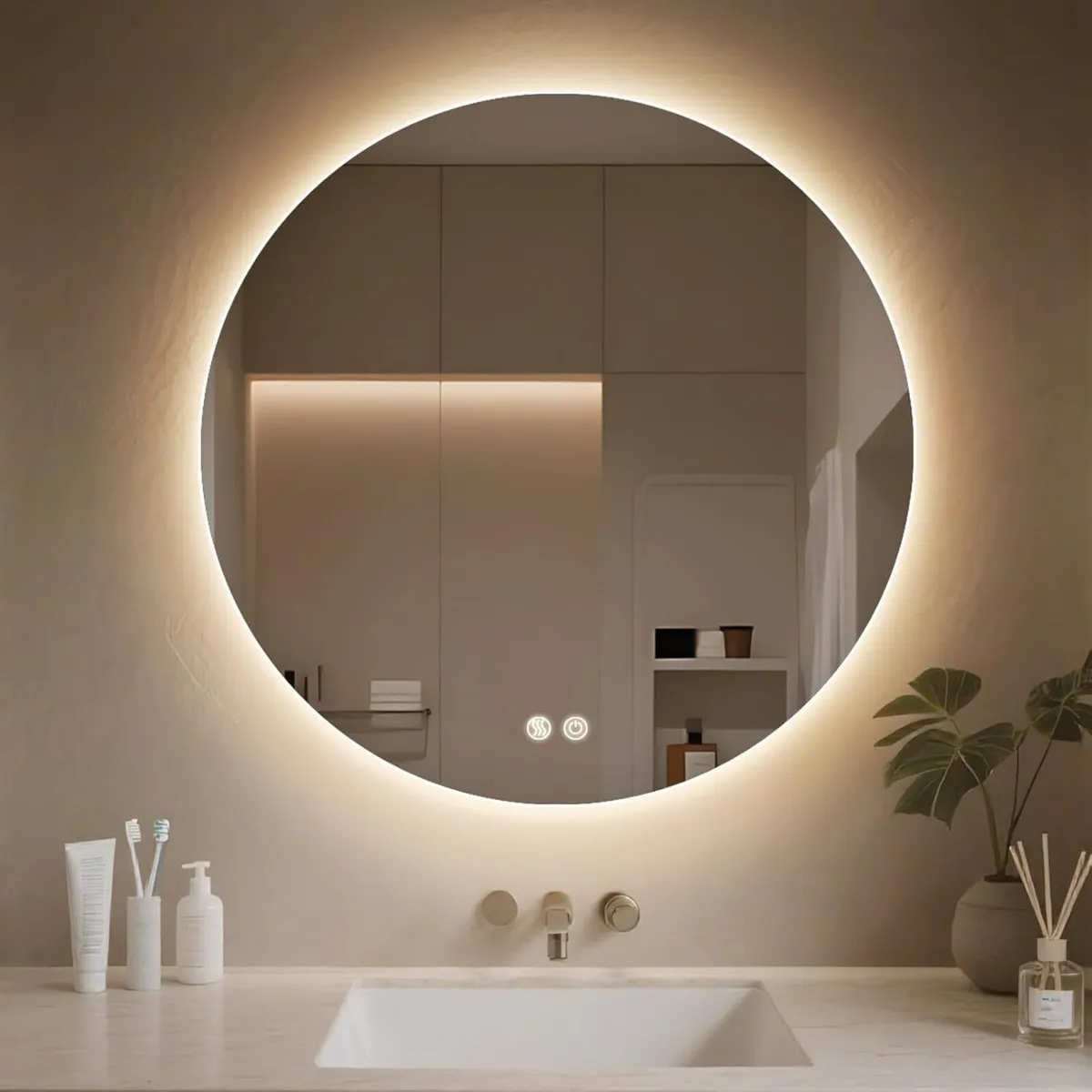 Round Bathroom Mirror with LED Lights 500mm - Image 1