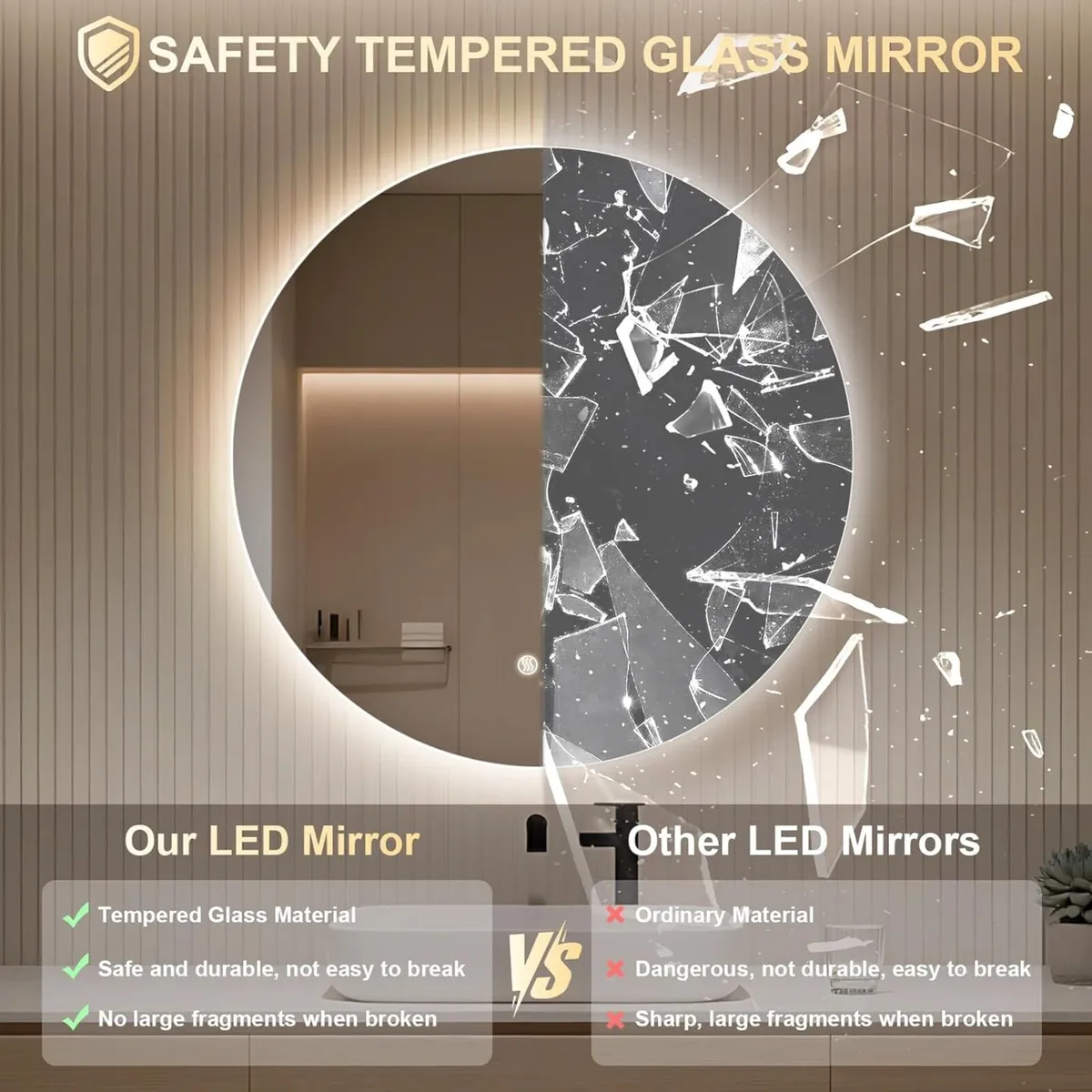 Round Bathroom Mirror with LED Lights 500mm - Image 3