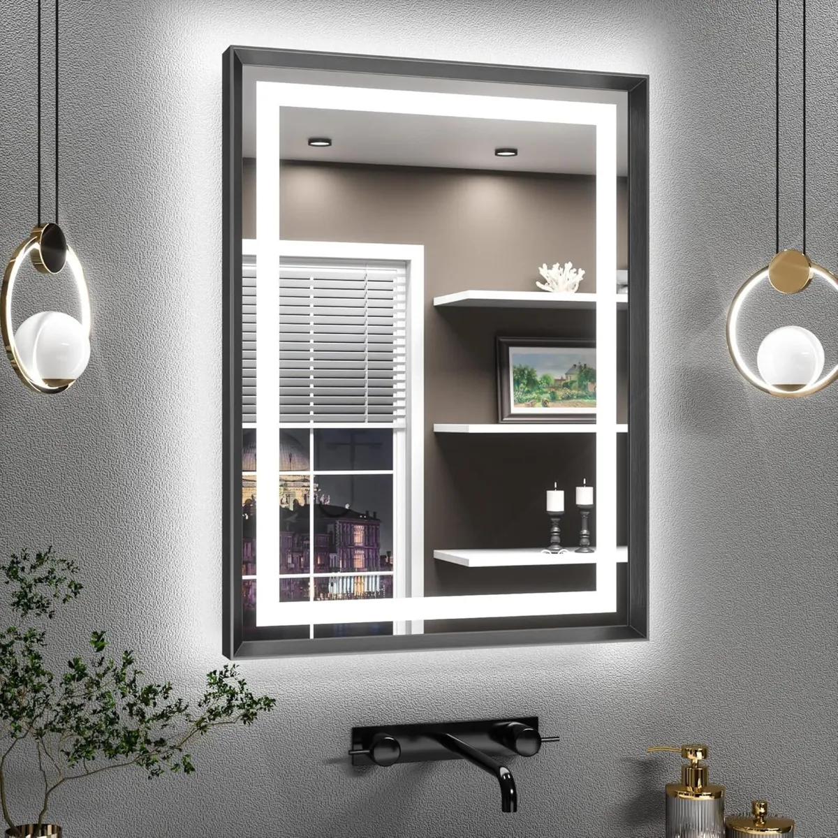 Black Bathroom Mirror with Led Lights 60x80cm - Image 1