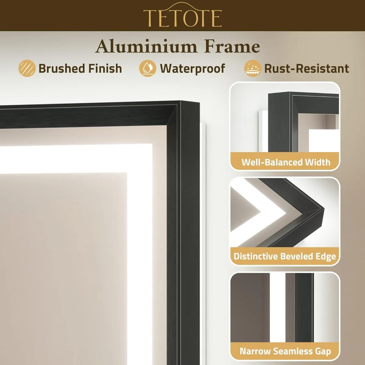 Black Bathroom Mirror with Led Lights 60x80cm - Image 4