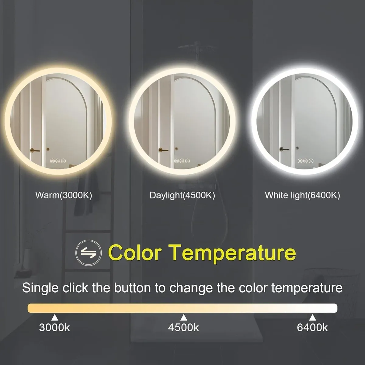 Round Bathroom Mirror with Led Lights - 50cm Wall - Image 3