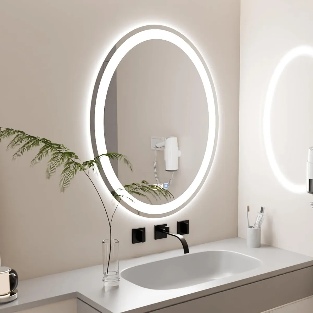 50 x 70cm Oval LED Mirror Smart Bathroom with - Image 2