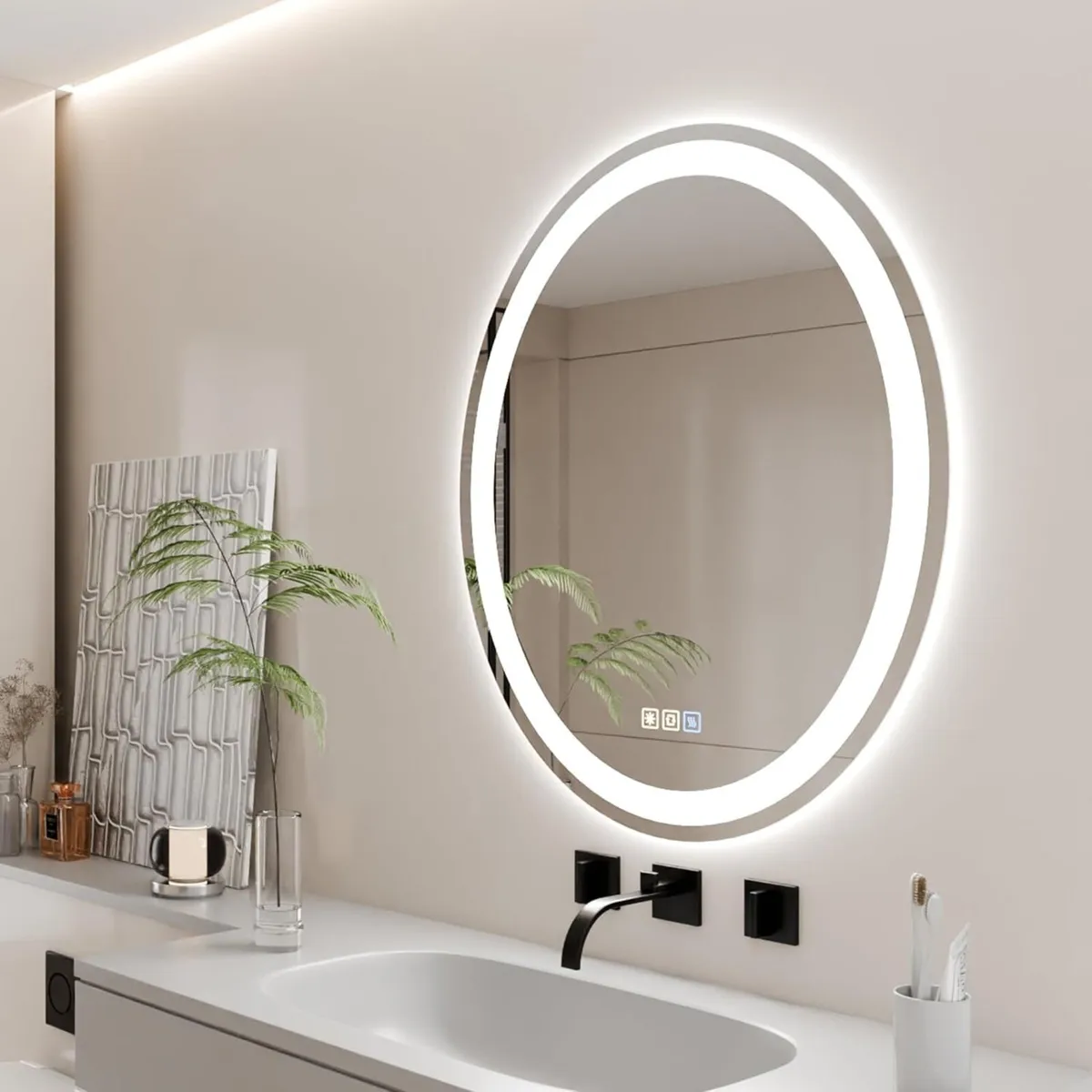 50 x 70cm Oval LED Mirror Smart Bathroom with - Image 3