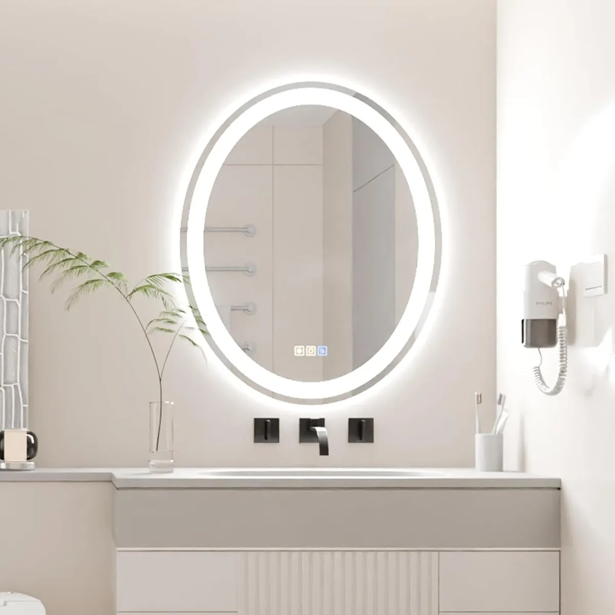 50 x 70cm Oval LED Mirror Smart Bathroom with - Image 1
