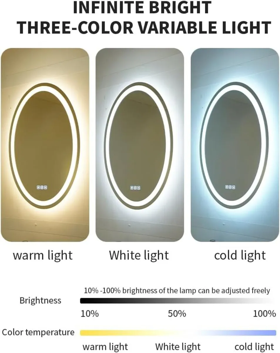 50 x 70cm Oval LED Mirror Smart Bathroom with - Image 4