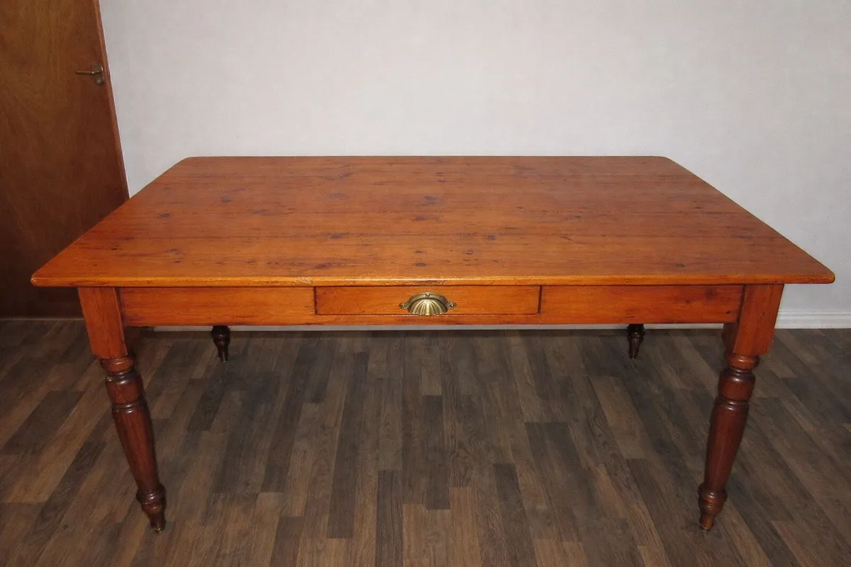 Solid Pine Kitchen / Dining Table with Drawer - Image 1