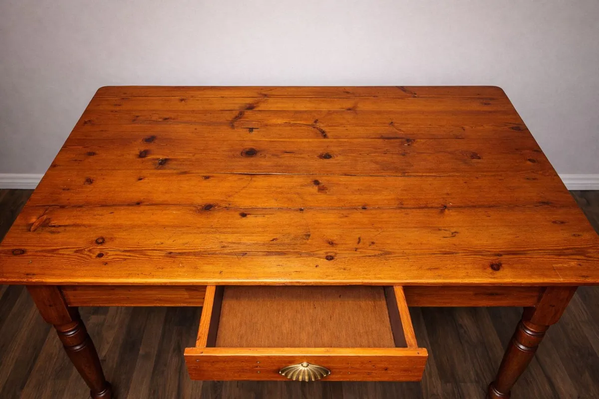Solid Pine Kitchen / Dining Table with Drawer - Image 4
