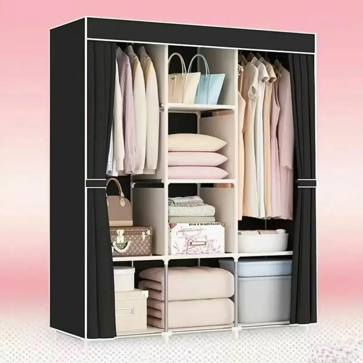 Wardrobe Metal Storage With Hanging Rod - Image 2