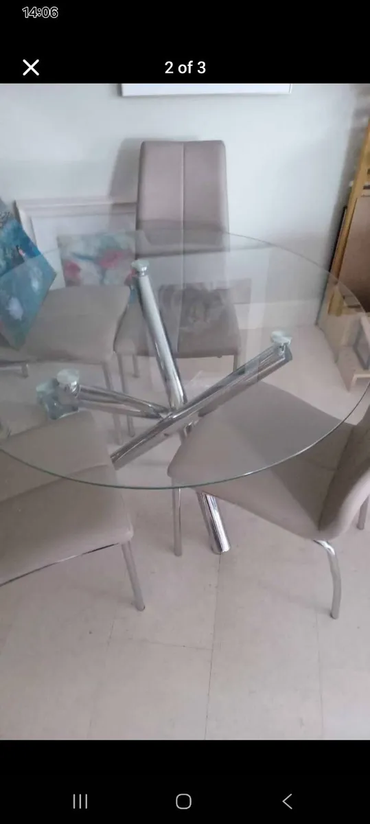 Dining Set (Glass & Chrome Table + 3 Chairs) + 1 M - Image 2