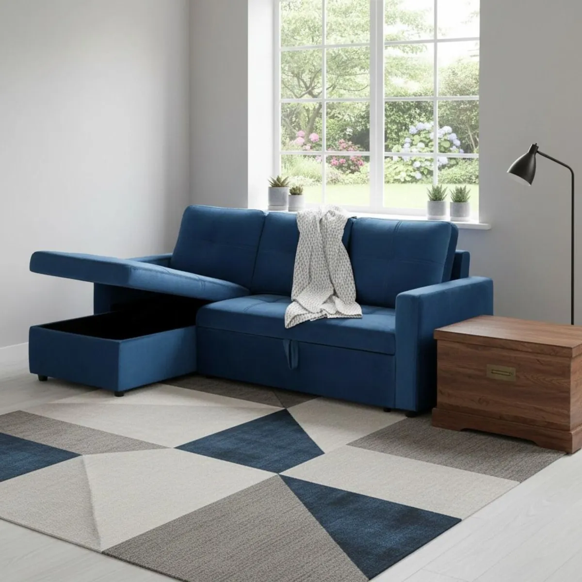 Blue Corner Sofa Bed Storage,215cm - Image 3