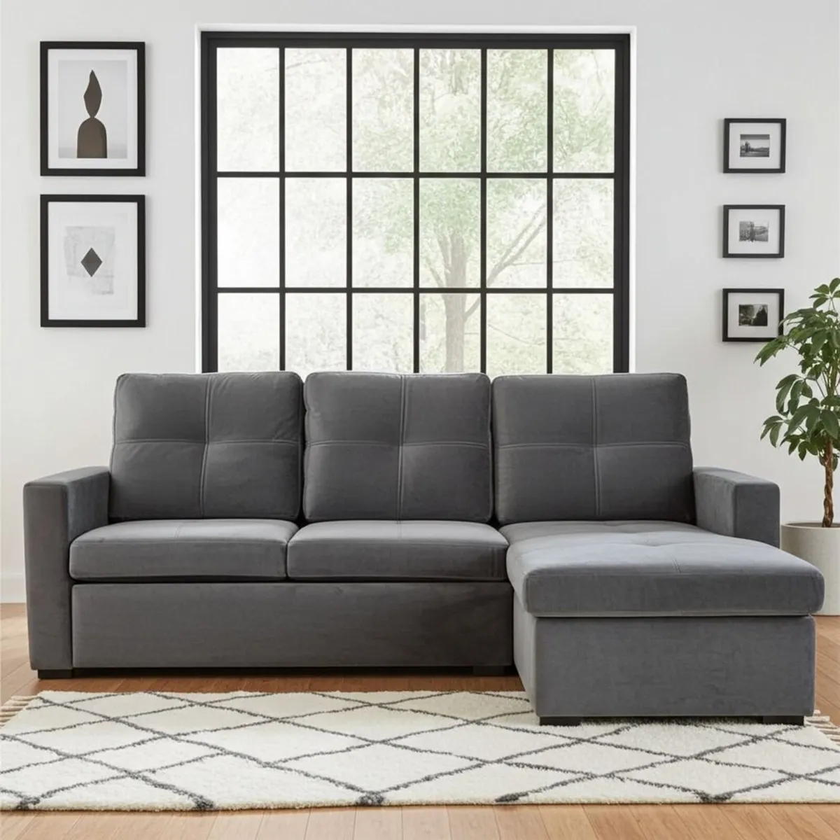 Grey velvet Corner Sofa Bed Storage Free Delivery - Image 3