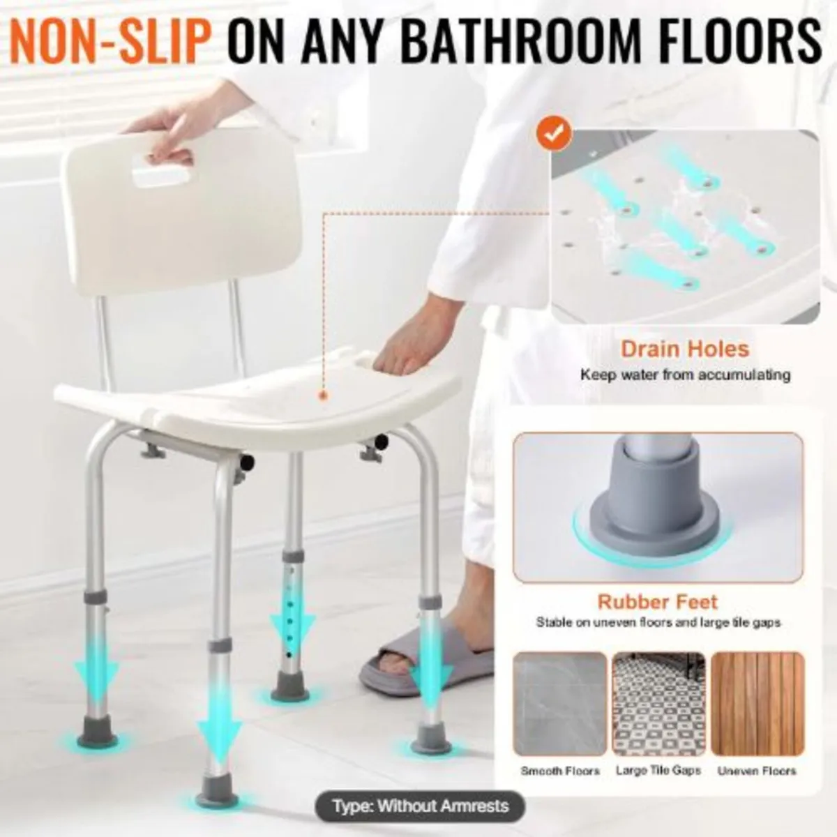 Shower Chair, Shower Seat with Back, Adjustable - Image 2