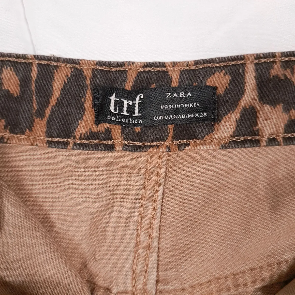 Zara Brown Leopard Denim Midi Skirt Size M - Image 3