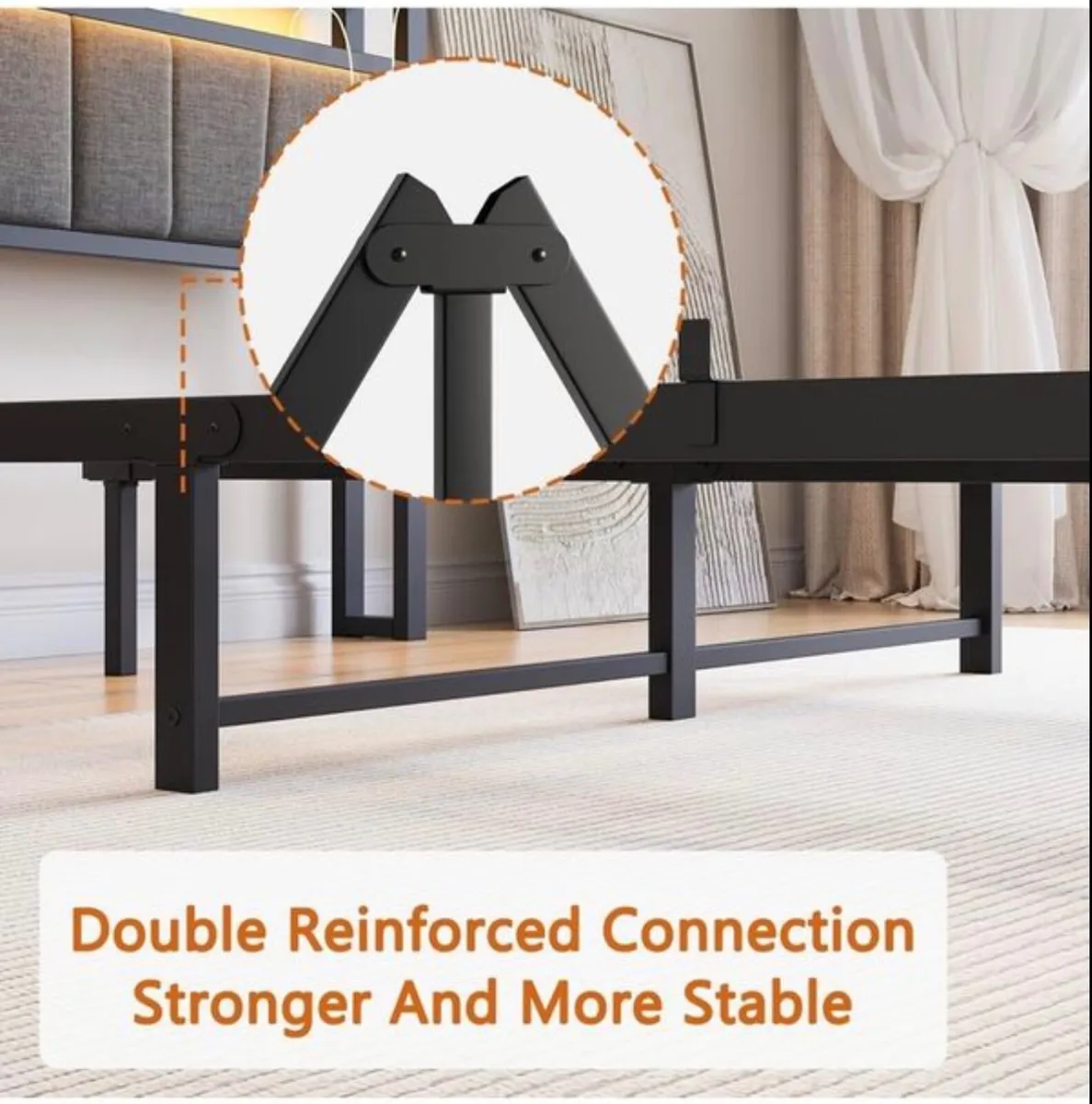 King Size Bed Frame with Storage and LED Lights,5f - Image 4