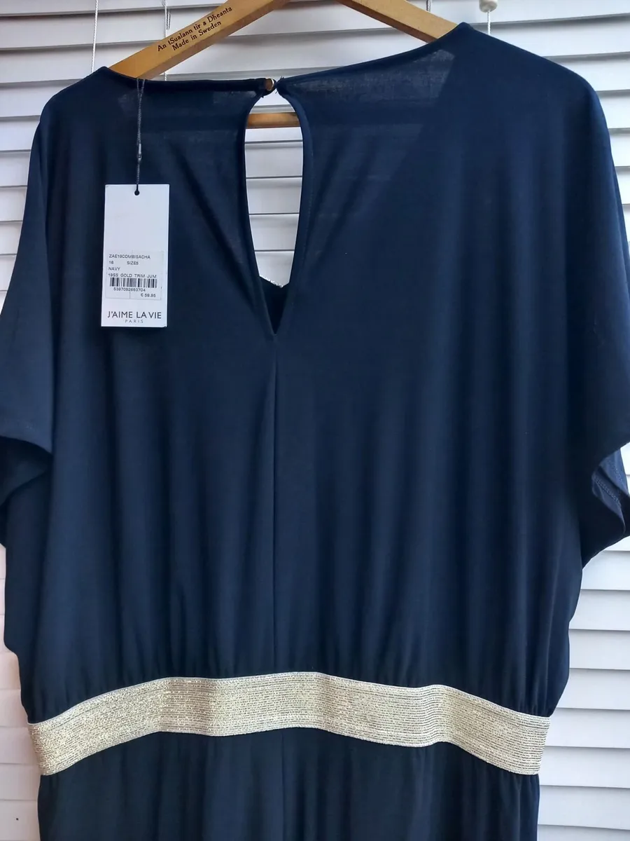 Navy jumpsuit with gold trim waist - Image 4