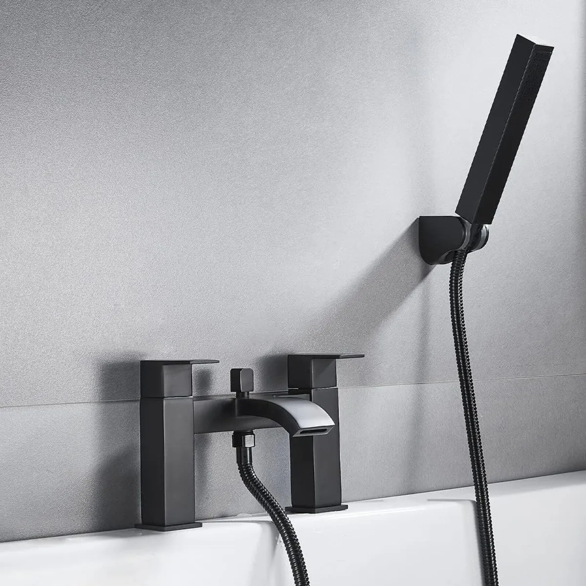 Black Bath Taps with Shower Waterfall Bathroom - Image 2