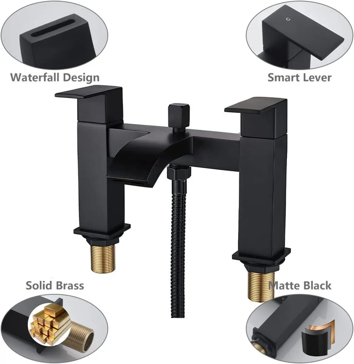 Black Bath Taps with Shower Waterfall Bathroom - Image 4