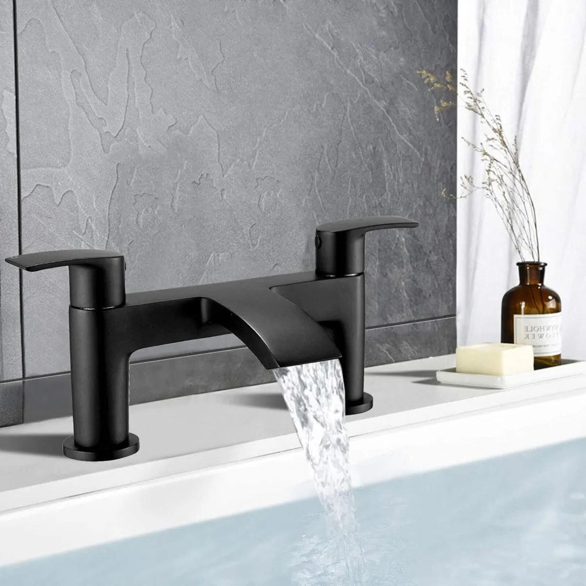Bath Taps Black Waterfall Mixers Tub Tap Bathtub - Image 2