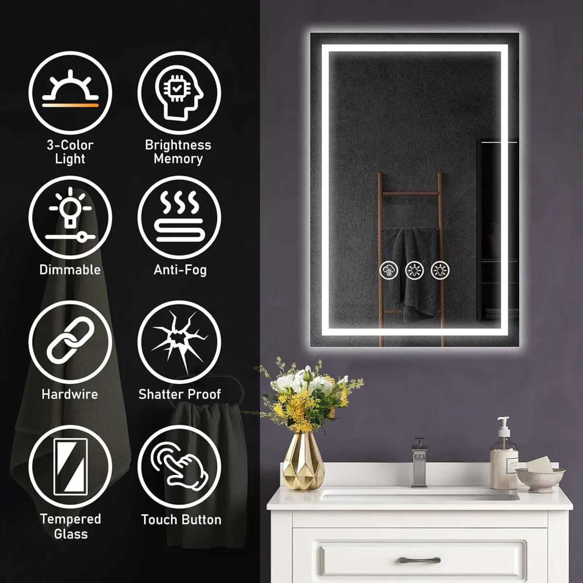 400X600MM LED Bathroom Mirror with Lights– - Image 3